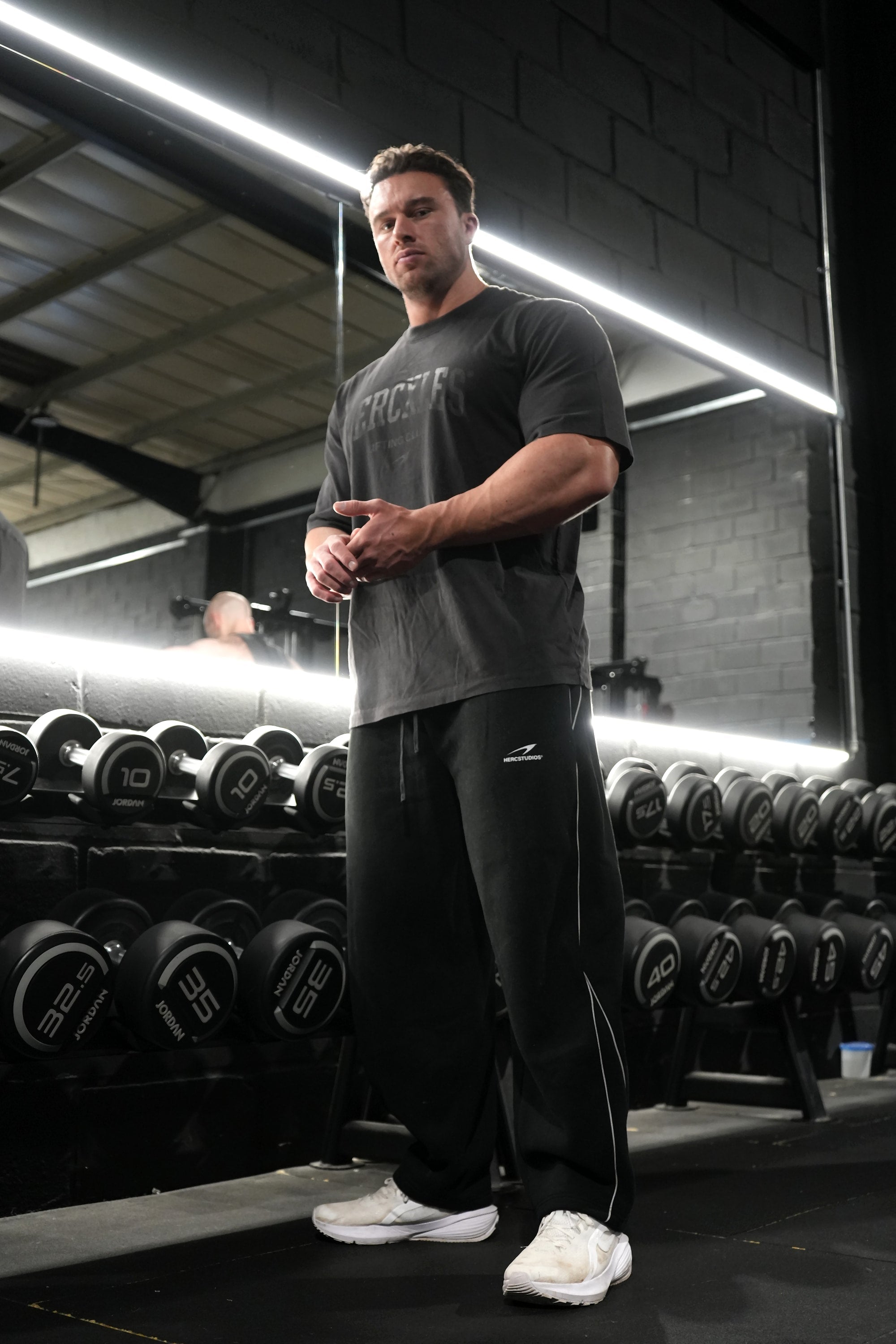 HERCSTUDIOS Reflective Sweatpants - Black gym model full length